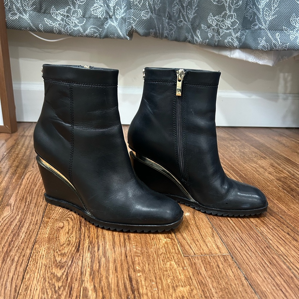 Donna Karan NY Black Wedge Ankle Boots size 6